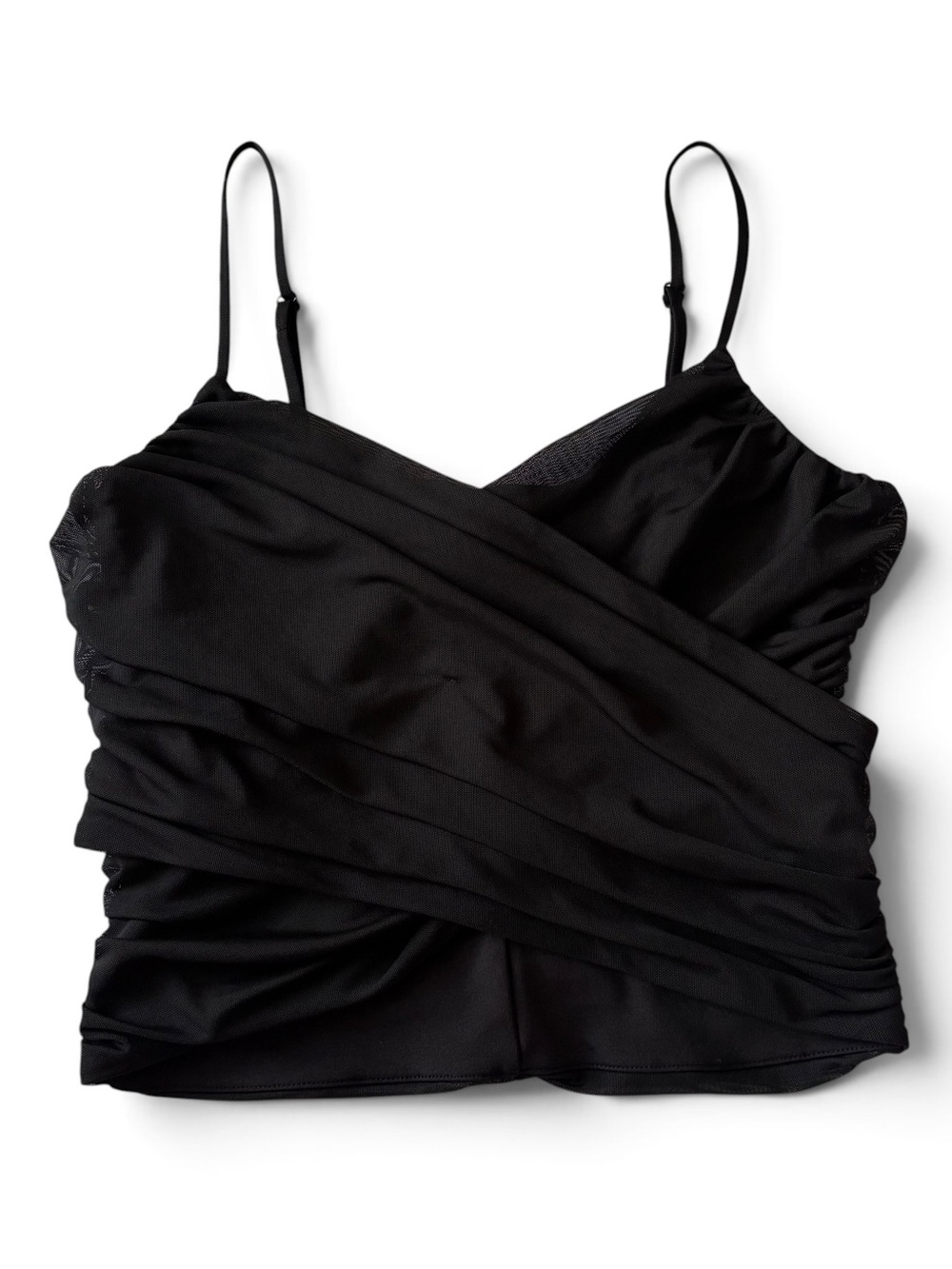 Express Black Micro Mesh Crop Top Surplice Neckline